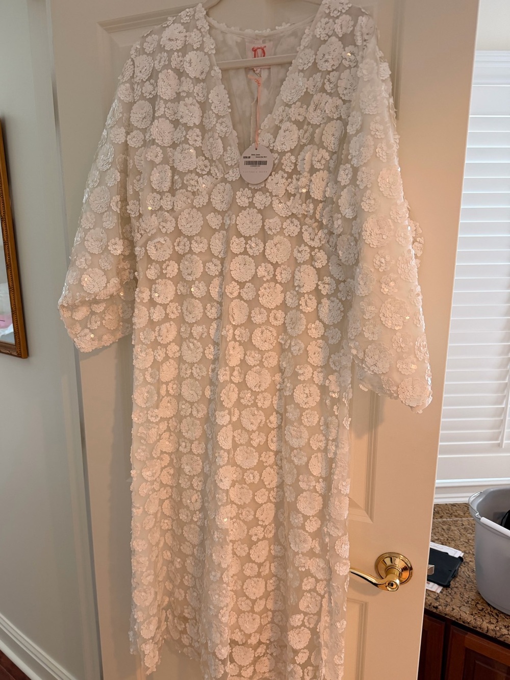 Victoria Dunn Cream Floral sequin dress